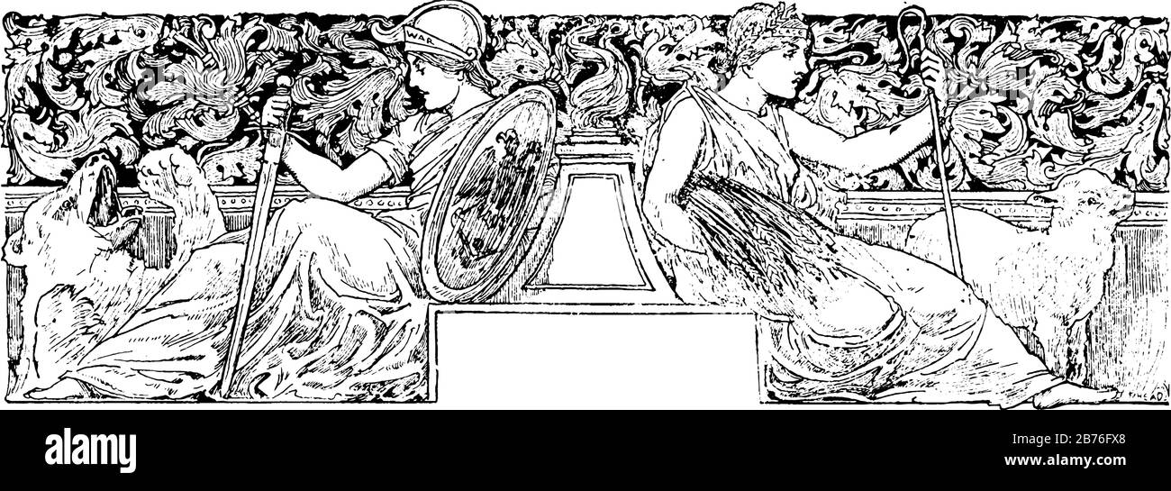 Soldat et berger montrant avec un ours et un mouton dans le design, le dessin vintage de ligne ou l'illustration de gravure. Illustration de Vecteur