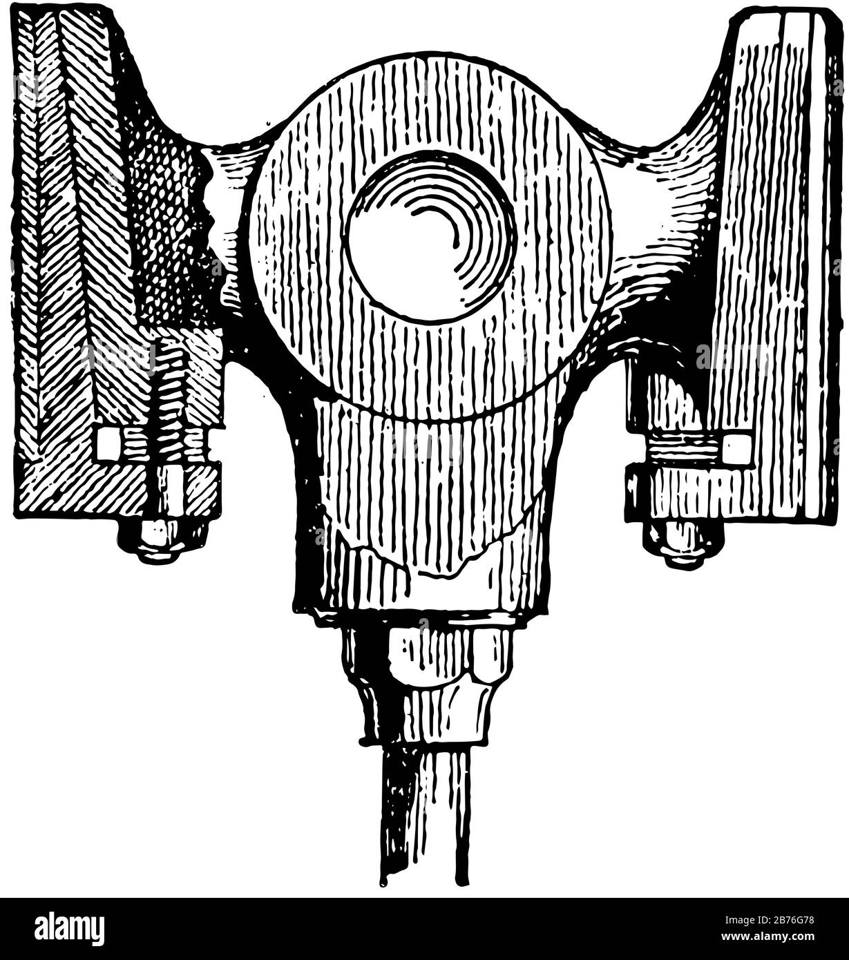 Cette illustration représente la Crossshead utilisée dans les moteurs à va-et-vient long, le dessin de ligne vintage ou l'illustration de gravure. Illustration de Vecteur