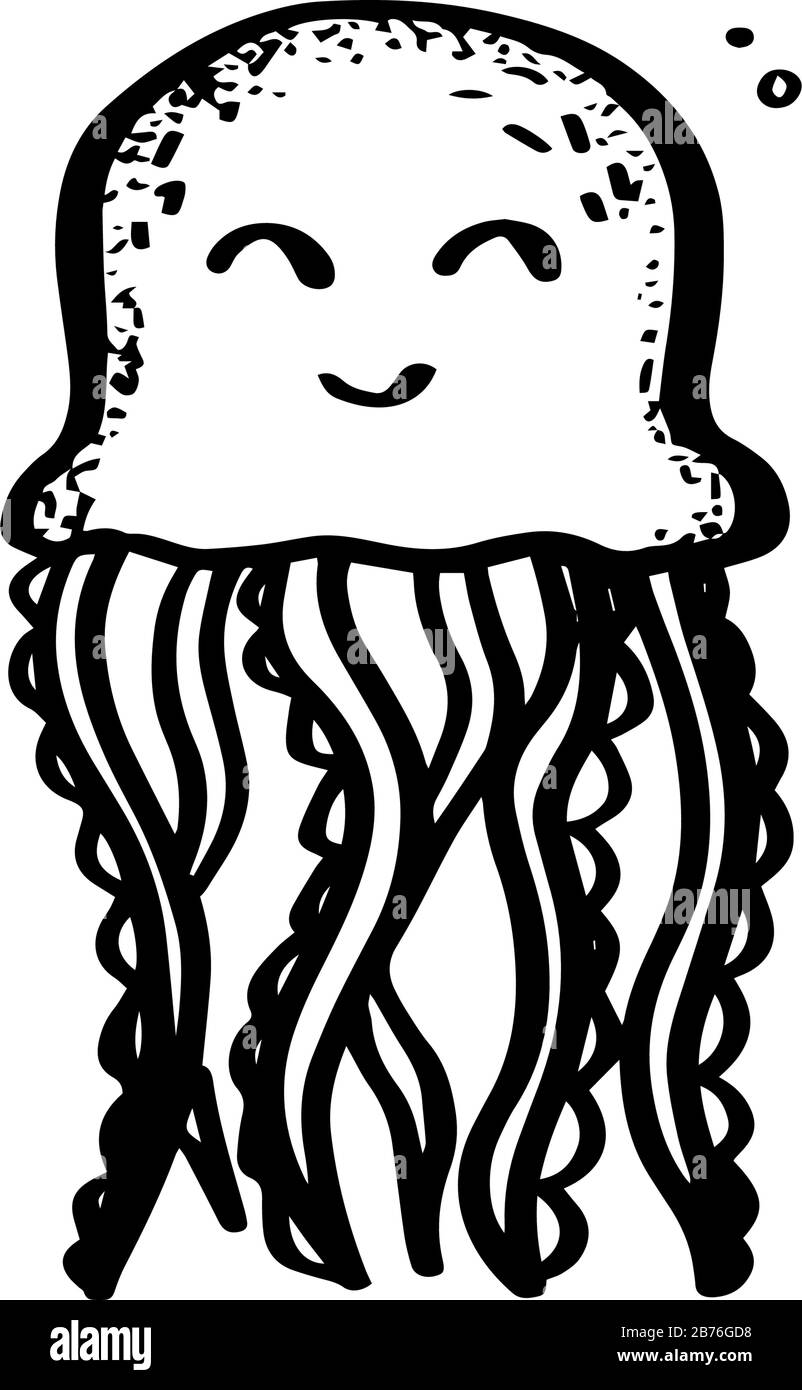 Jellyfish doux animal de mer dans le style de doiche isolé sur fond blanc. Illustration vectorielle des animaux marins. Conception enfant d'été simple. Illustration de Vecteur