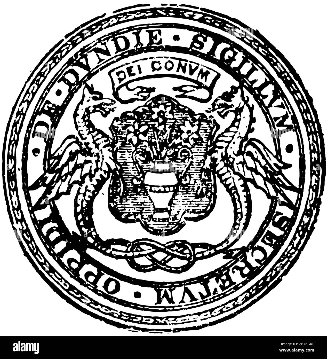 Le sceau d'UN burgh et d'un port royal et parlementaire, situé sur la côte est de l'Écosse, ce phoque a deux dragon face à l'eachOther et de protéger Illustration de Vecteur