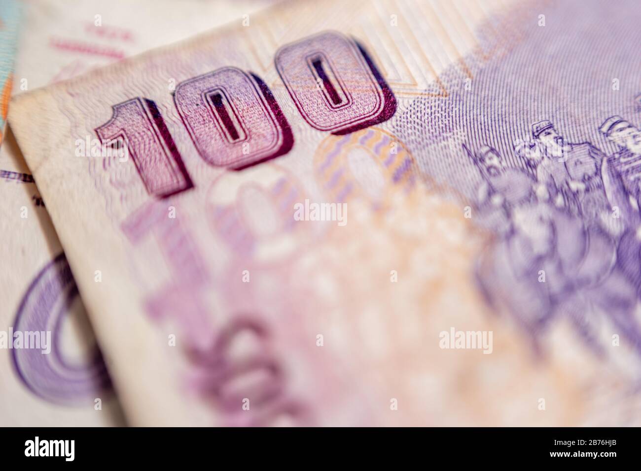 Macrophotographie d'une facture Argentine de 100 pesos Banque D'Images