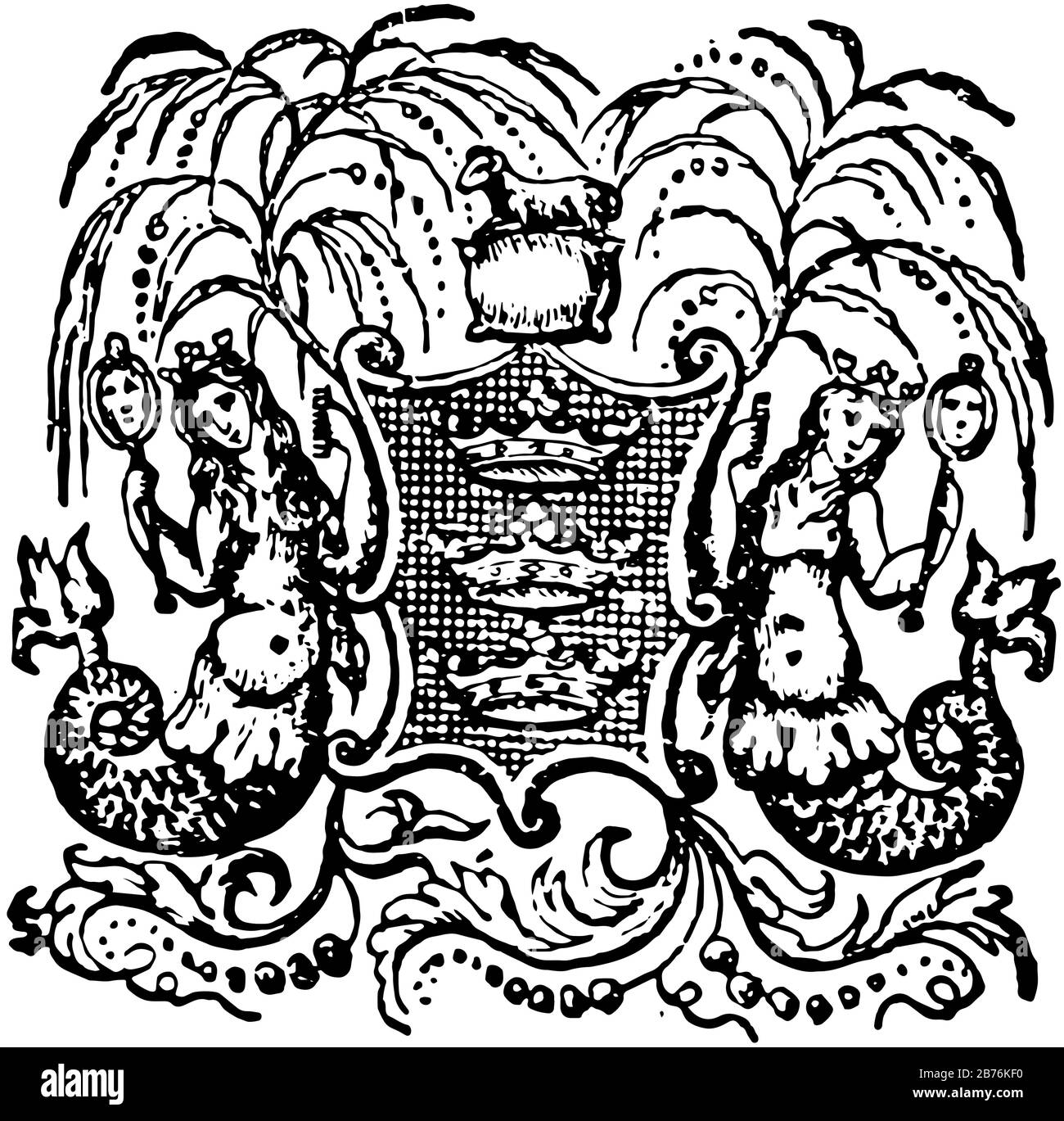 Ce sceau est destiné au bras de Boston, le quartier parlementaire et municipal et la ville portuaire d'Angleterre, il a deux mermaids et trois couronnes dans le centre Illustration de Vecteur