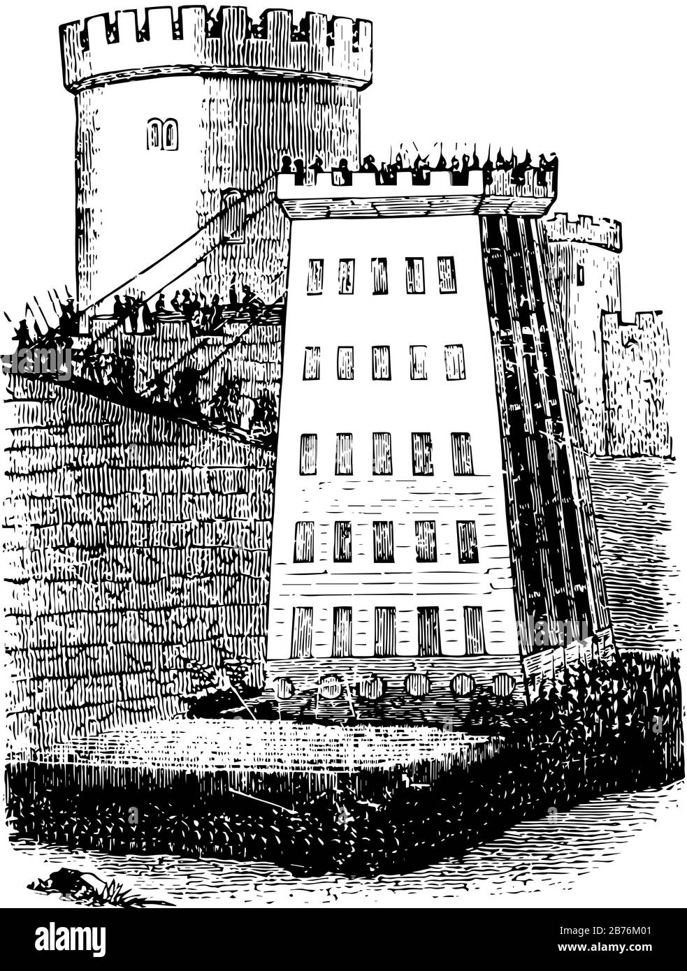 La tour mobile a été obtenir d'abord une vue de l'endroit de leur position haute, les structures sont fabriquées à partir de composants préfabriqués, la structure principale Illustration de Vecteur