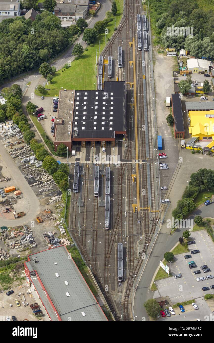 Atelier d'entretien des trains de banlieue et du métro Riemke dans le quartier Riemke, 24.07.2012, vue aérienne, Allemagne, Rhénanie-du-Nord-Westphalie, Ruhr Area, Bochum Banque D'Images