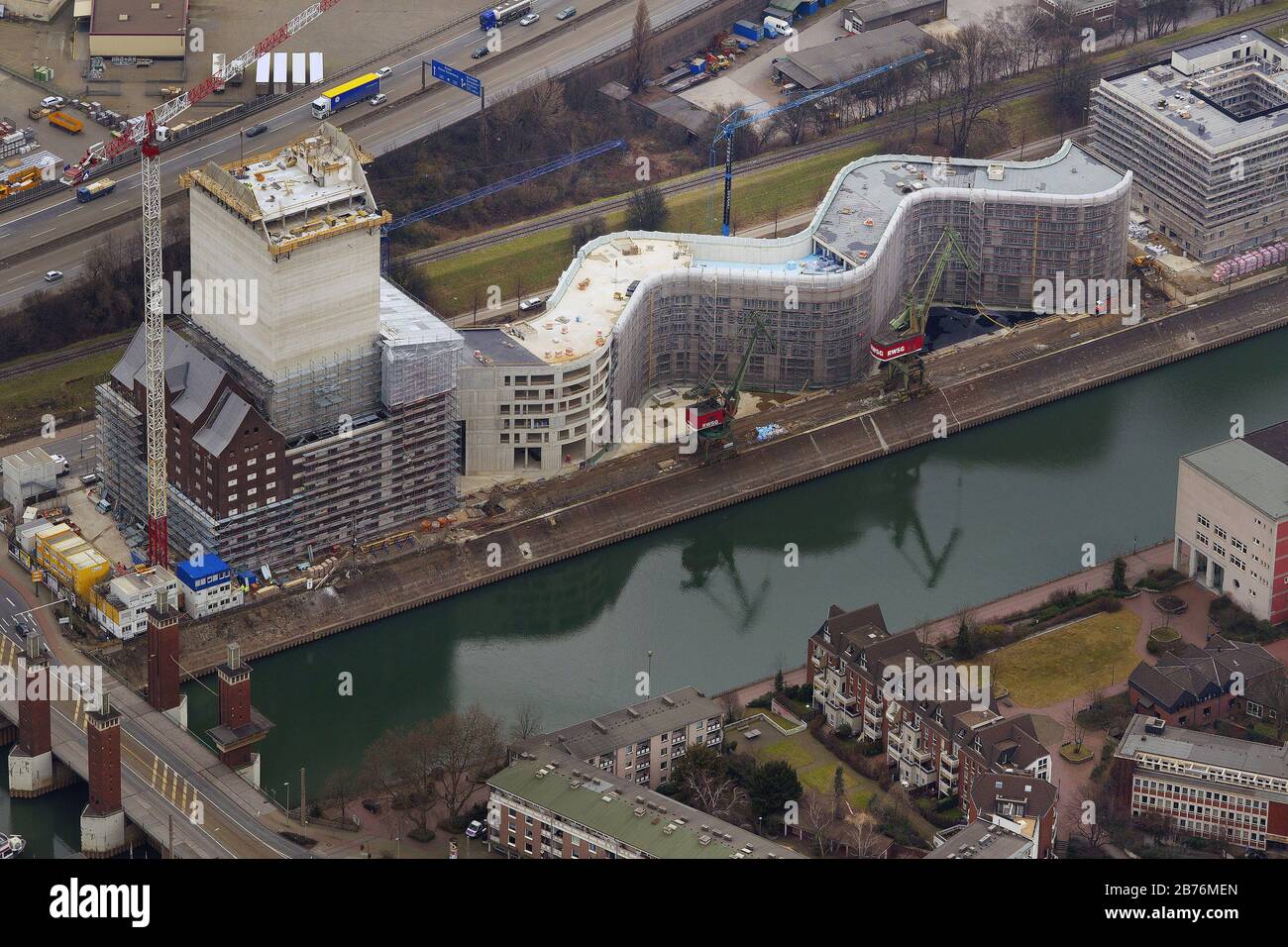 Archives nationales du NRW s'appuyant sur un ancien quai du port intérieur de Duisburg, 06.03.2012, vue aérienne, Allemagne, Rhénanie-du-Nord-Westphalie, région de la Ruhr, Duisburg Banque D'Images