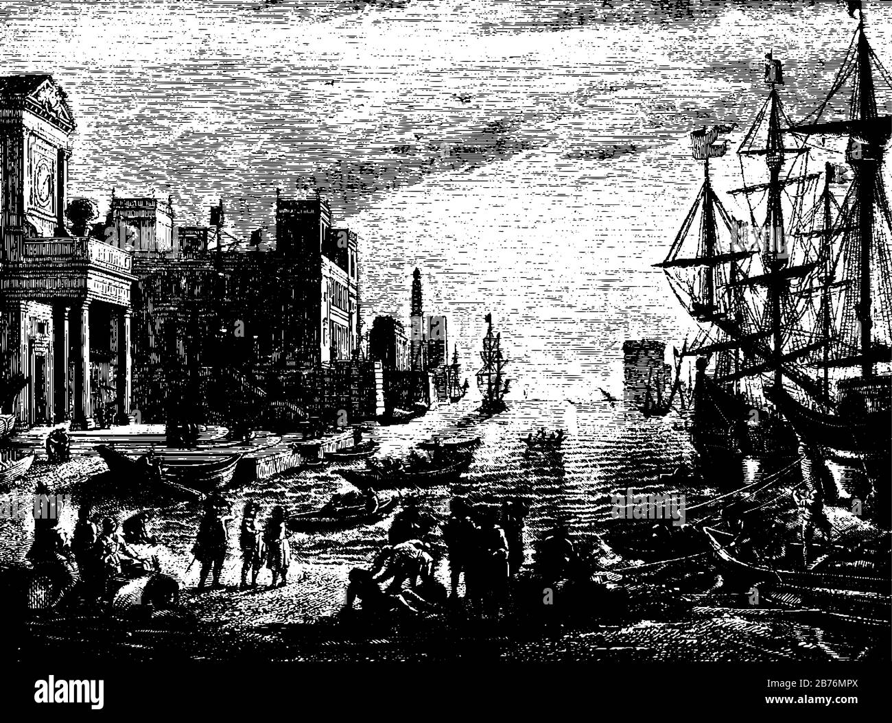 La peinture Seaport est connu comme l'ancien port de Messina, dessin de ligne vintage ou illustration de gravure. Illustration de Vecteur