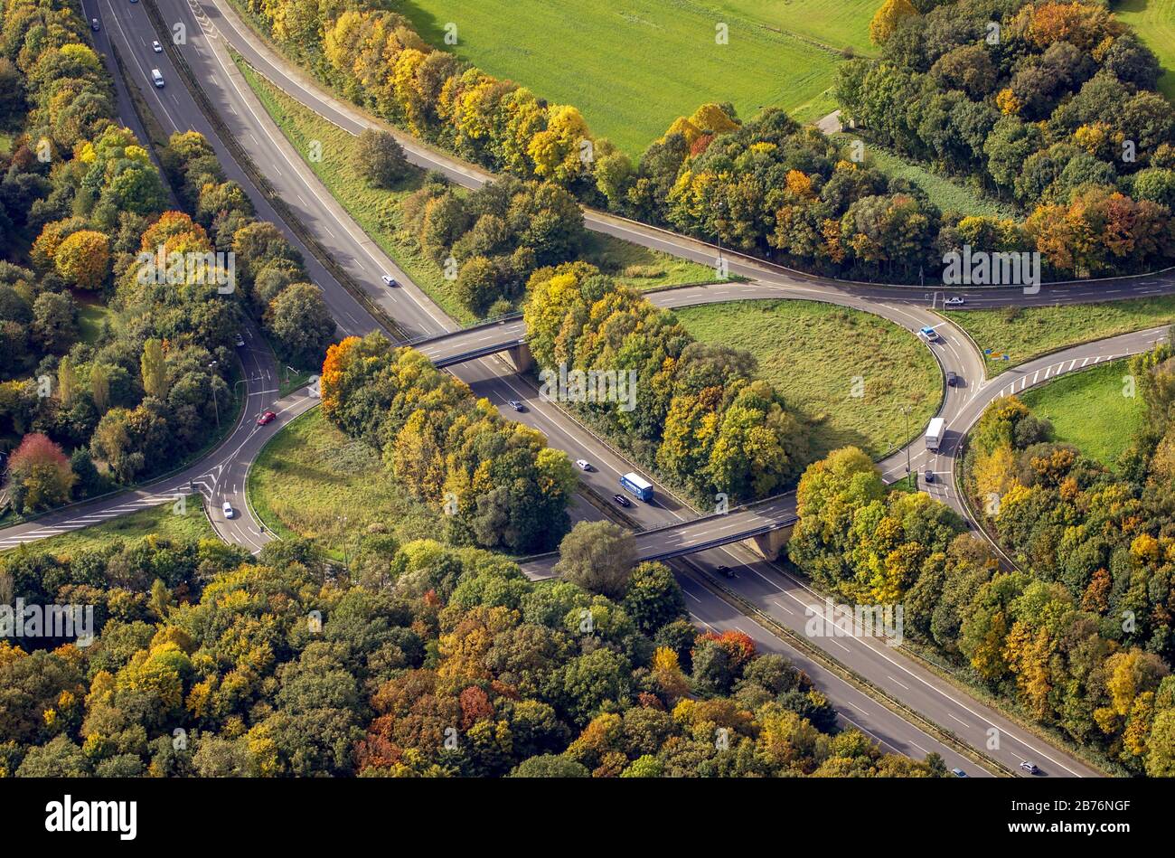 , une autoroute 52, sortie Gelsenkirchen-Buer-West, 12.10.2012, vue aérienne, Allemagne, Rhénanie-du-Nord-Westphalie, région de la Ruhr, Gelsenkirchen Banque D'Images