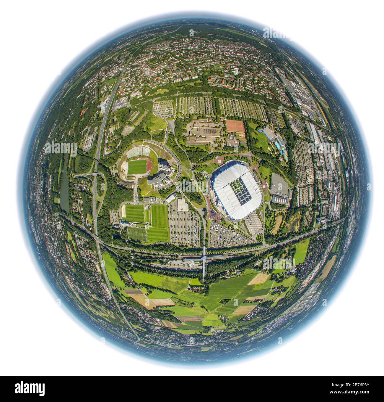 Stade de football veltins Arena à Gelsenkirchen, 12.08.2012, vue aérienne, Allemagne, Rhénanie-du-Nord-Westphalie, région de la Ruhr, Gelsenkirchen Banque D'Images