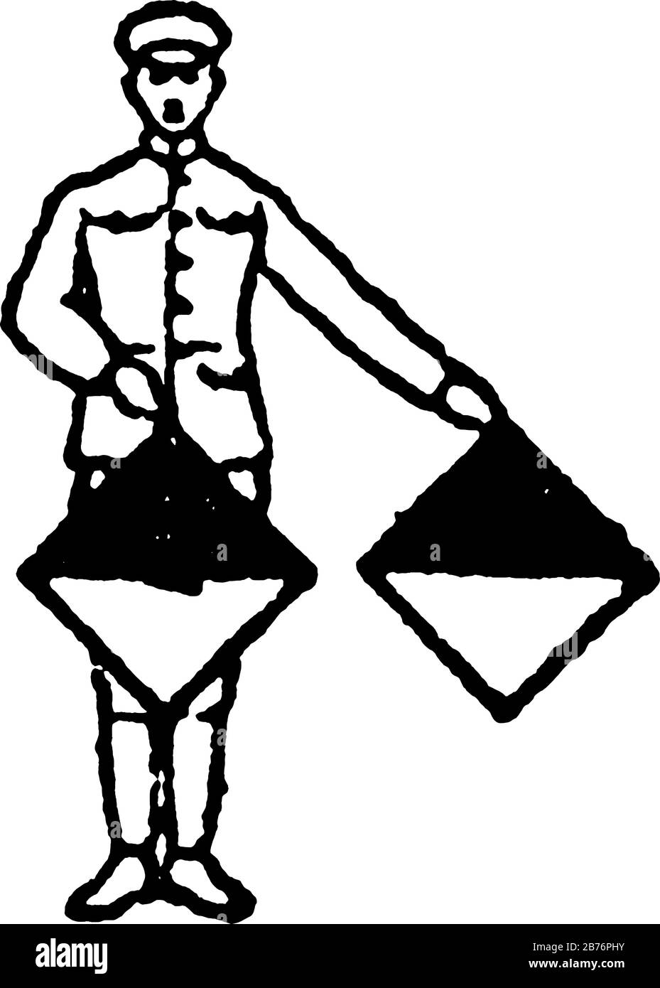 Signal drapeau pour la lettre G, et le numéro 7, un homme a deux drapeaux parallèles, l'un est au centre de son corps, l'autre est dans la main gauche parallèle à la droite h Illustration de Vecteur