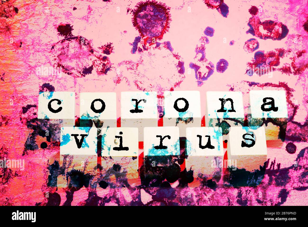 Texte du virus Corona avec une illustration abstraite du virus Banque D'Images