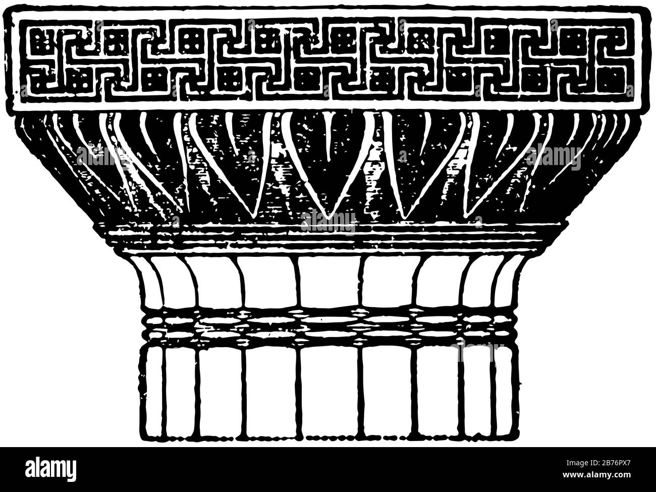 Grecian Doric Capital, L'ordre Doric, en architecture, deuxième des cinq ordres, entre le toscan et l'Ionic, dessin de ligne vintage ou gravure il Illustration de Vecteur
