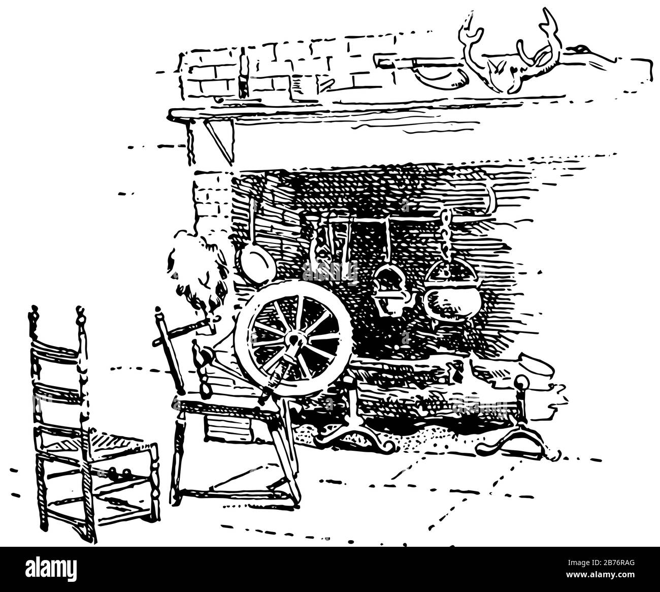 La cheminée est une structure en brique, c'est un métal conçu pour contenir un feu, dessin vintage de ligne ou illustration de gravure. Illustration de Vecteur