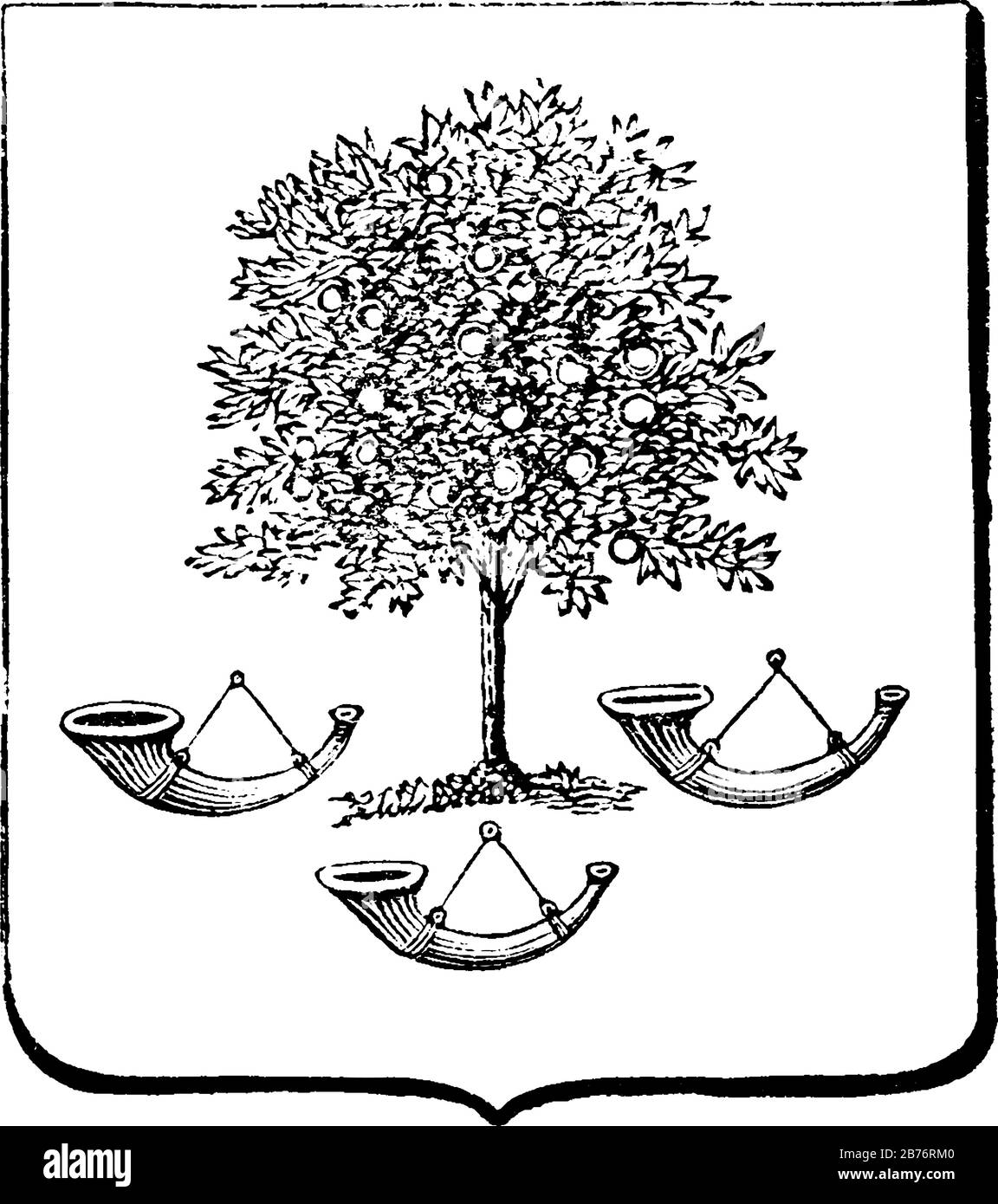 Le symbole héraldique officiel de l'État libre d'Orange; dépeint un arbre de liberté et trois cornes de bugle, qui sont l'insigne de la Maison d'Orange, v Illustration de Vecteur