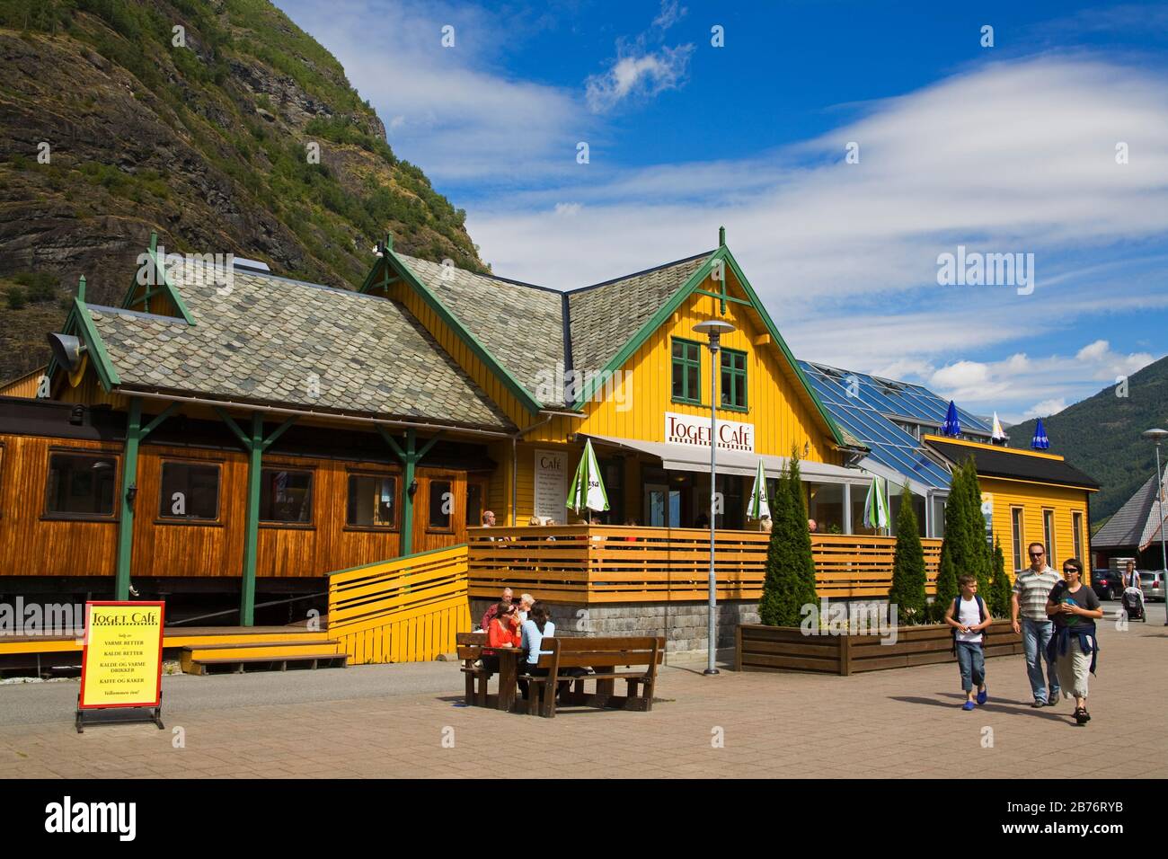 Toget Cafe, Flam Village, Sognefjorden, Fjords Occidentaux, Norvège, Scandinavie Banque D'Images