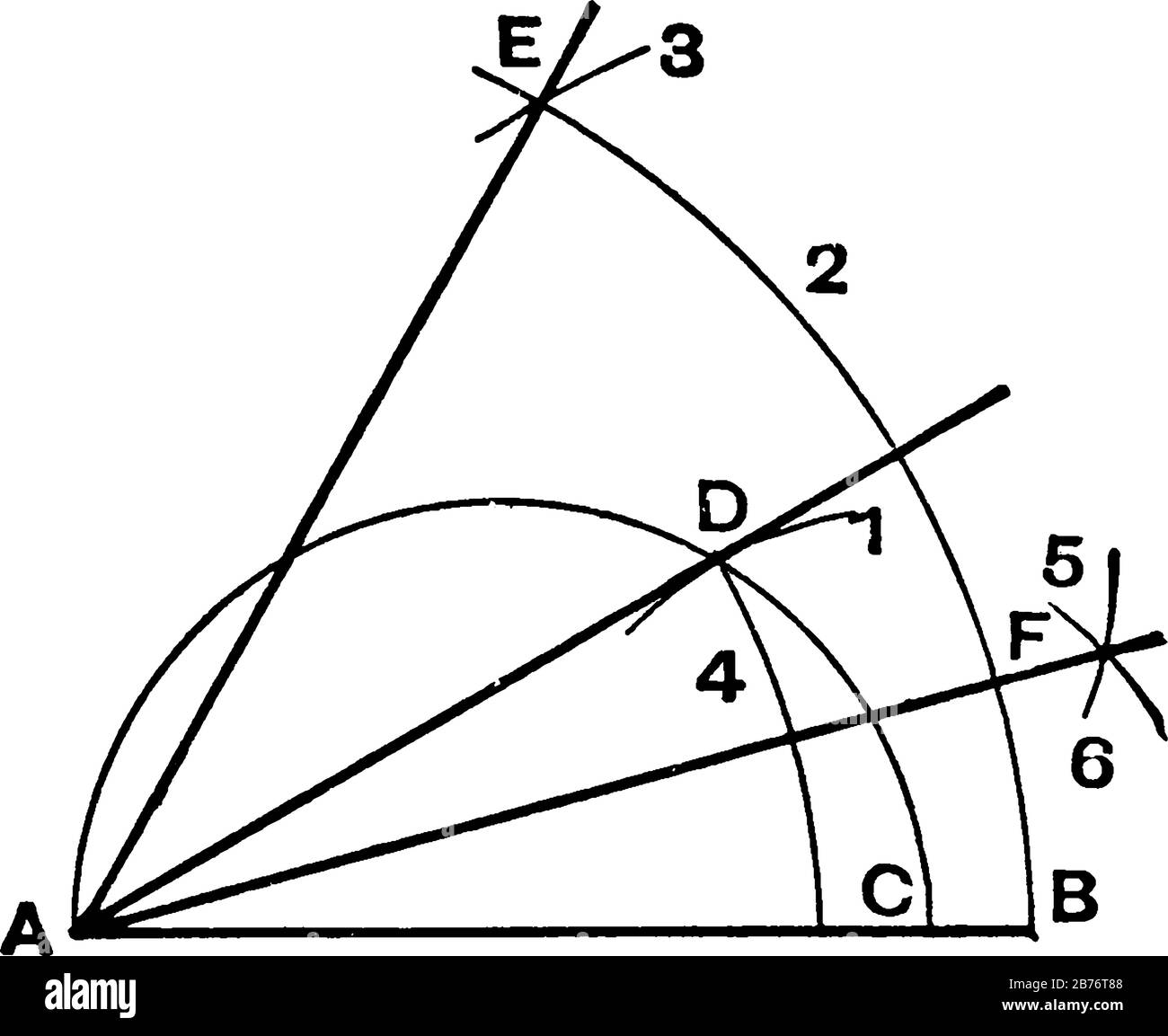 Une image montrant la méthode de construction d'un triangle équilatéral, dans lequel les trois côtés sont égaux, dessin de ligne vintage ou gravure illustrat Illustration de Vecteur