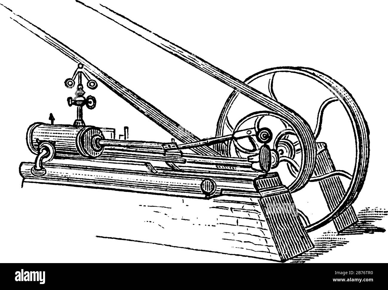 Le moteur thermique ou le moteur à vapeur qui convertit l'énergie thermique en énergie mécanique, qui est ensuite utilisé pour effectuer un travail mécanique, une consommation de ligne ancienne Illustration de Vecteur