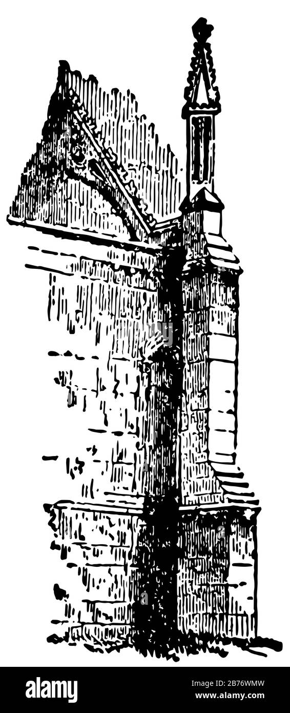 Contrefort, Contrefort volant, architecture, gothique, dessin vintage ou illustration de gravure. Illustration de Vecteur