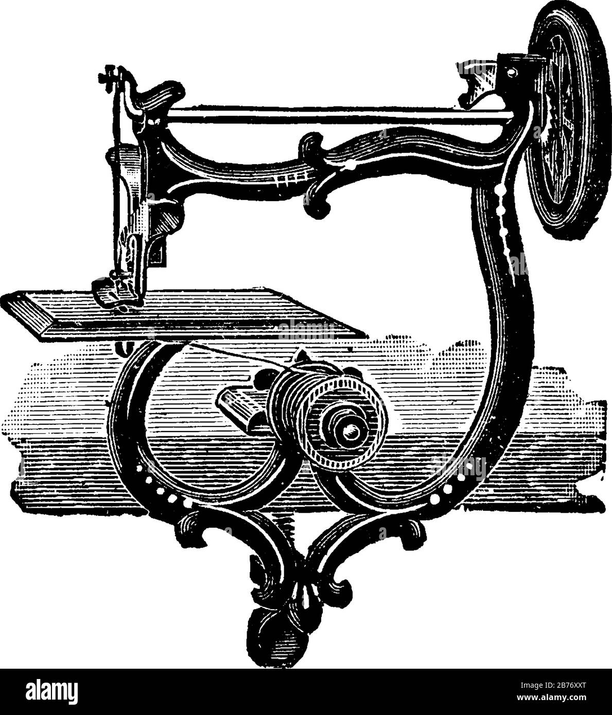 Une machine à coudre, 1903, conçue pour être cousue par une seule personne. Généralement, utilisé pour coudre le tissu et d'autres matériaux avec fil, ligne vintage Illustration de Vecteur