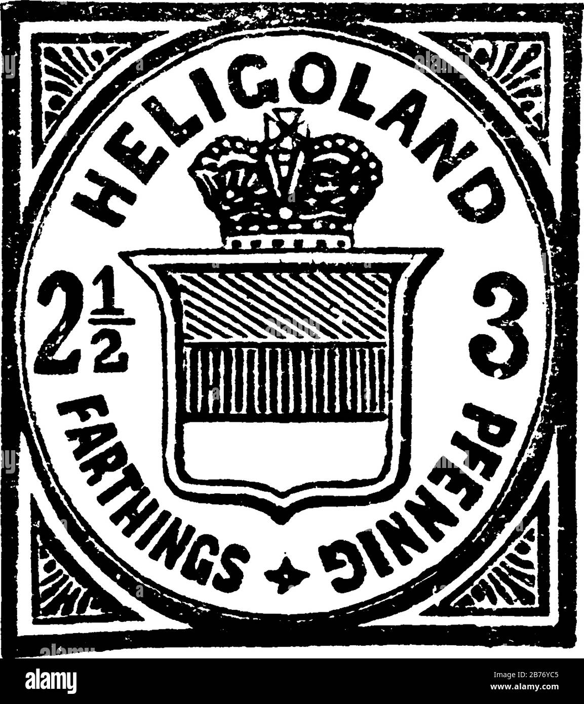 Heligoland Stamp (2-1/2 farthings 3 pfennig) à partir de 1876, un petit morceau de papier adhésif coincé à quelque chose pour montrer une quantité d'argent payé, vintage li Illustration de Vecteur
