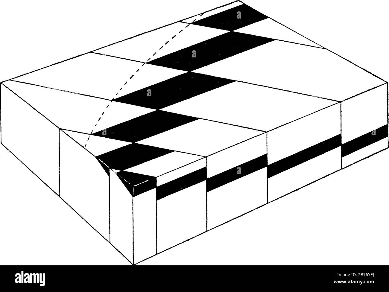 Représentation typique de la compensation crescentitique des affleurements (exposition visible du substrat rocheux) due à la projection croissante de blocs orgaraphiques, vint Illustration de Vecteur