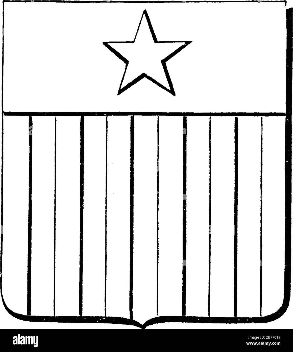 Armoiries, Liberia, avec une étoile au centre de la barre horizontale supérieure qui coule immédiatement en 10 bandes verticales d'épaisseur différente, vi Illustration de Vecteur
