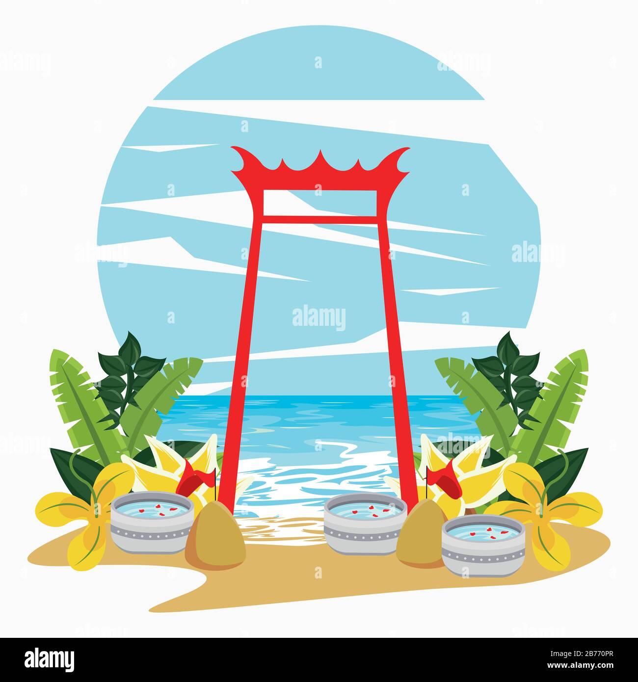 fête de songkran avec voûte plantaire et bols à eau Illustration de Vecteur