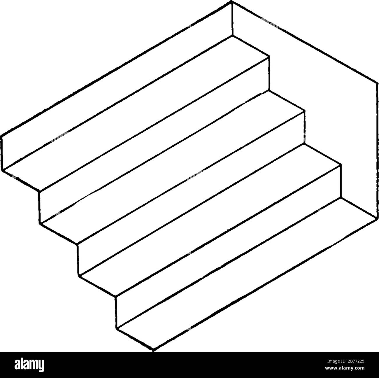 Représentation typique des escaliers; vue en 3 dimensions de 4 marches. L'escalier peut être créé en empilant différentes tailles de solides rectangulaires, vinta Illustration de Vecteur