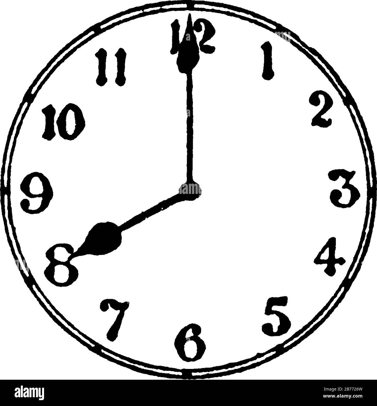 Une représentation typique d'une horloge murale en forme de rond qui  l'affiche est de 8 heures, dessin de ligne vintage ou illustration de  gravure Image Vectorielle Stock - Alamy
