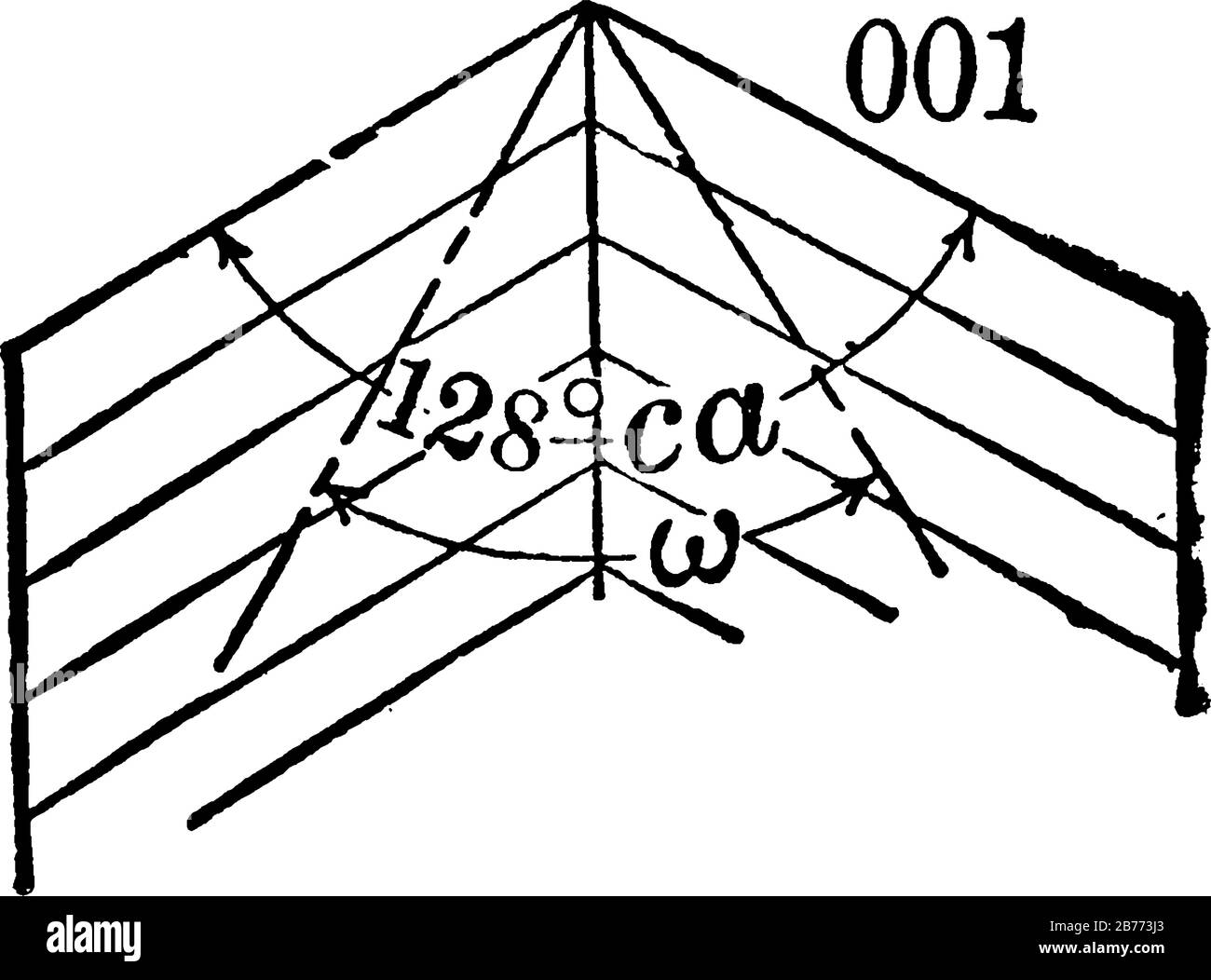 Une représentation typique de la (010) face d'une Carlsbad Twin de plagioclase, avec les pièces marquées, dessin vintage de ligne ou illustration de gravure. Illustration de Vecteur