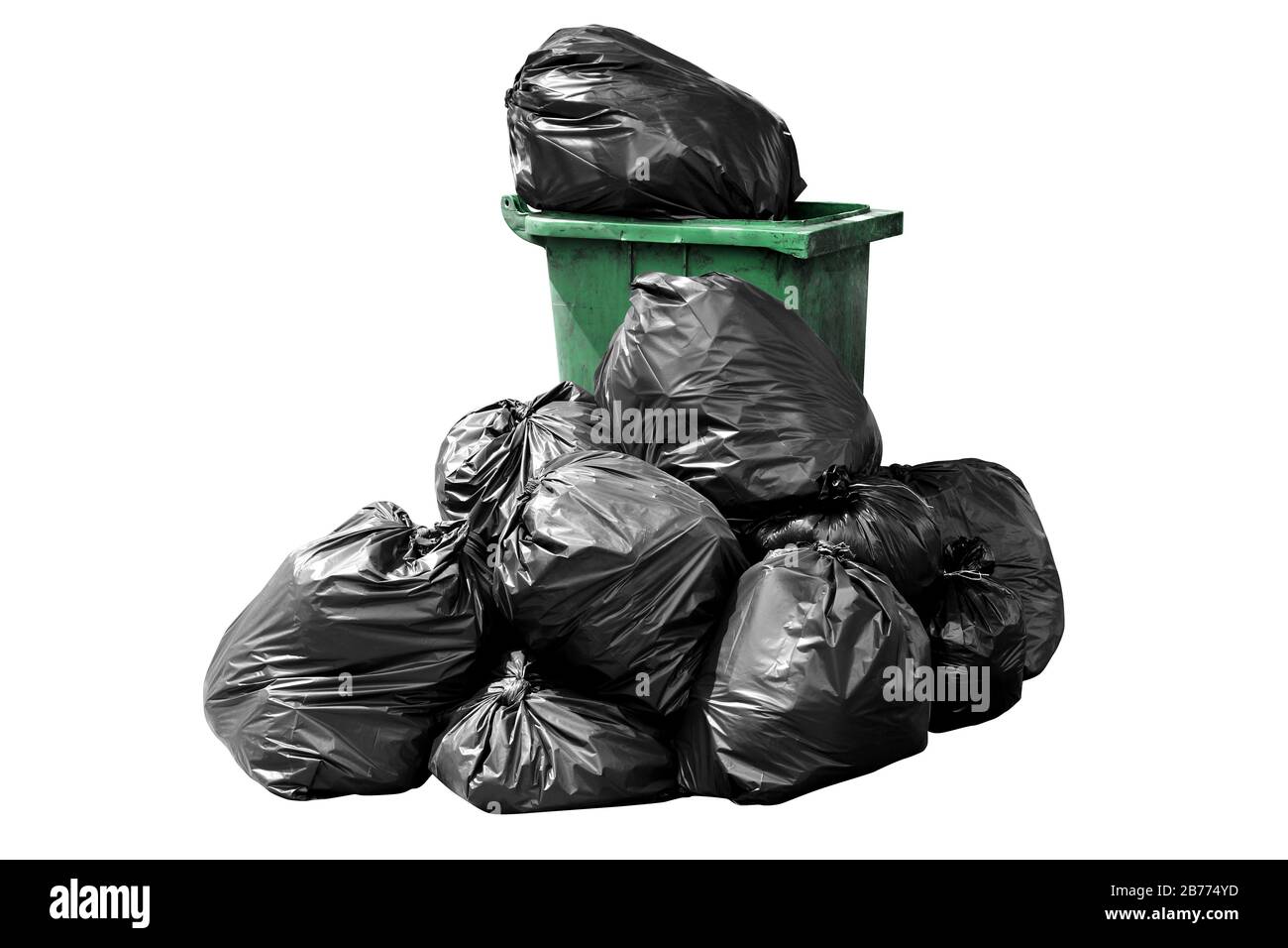 Sac poubelle vert, bac, Corbeille, ordures, ordures, ordures, sacs en  plastique pile isolée sur fond blanc, 3 R Photo Stock - Alamy