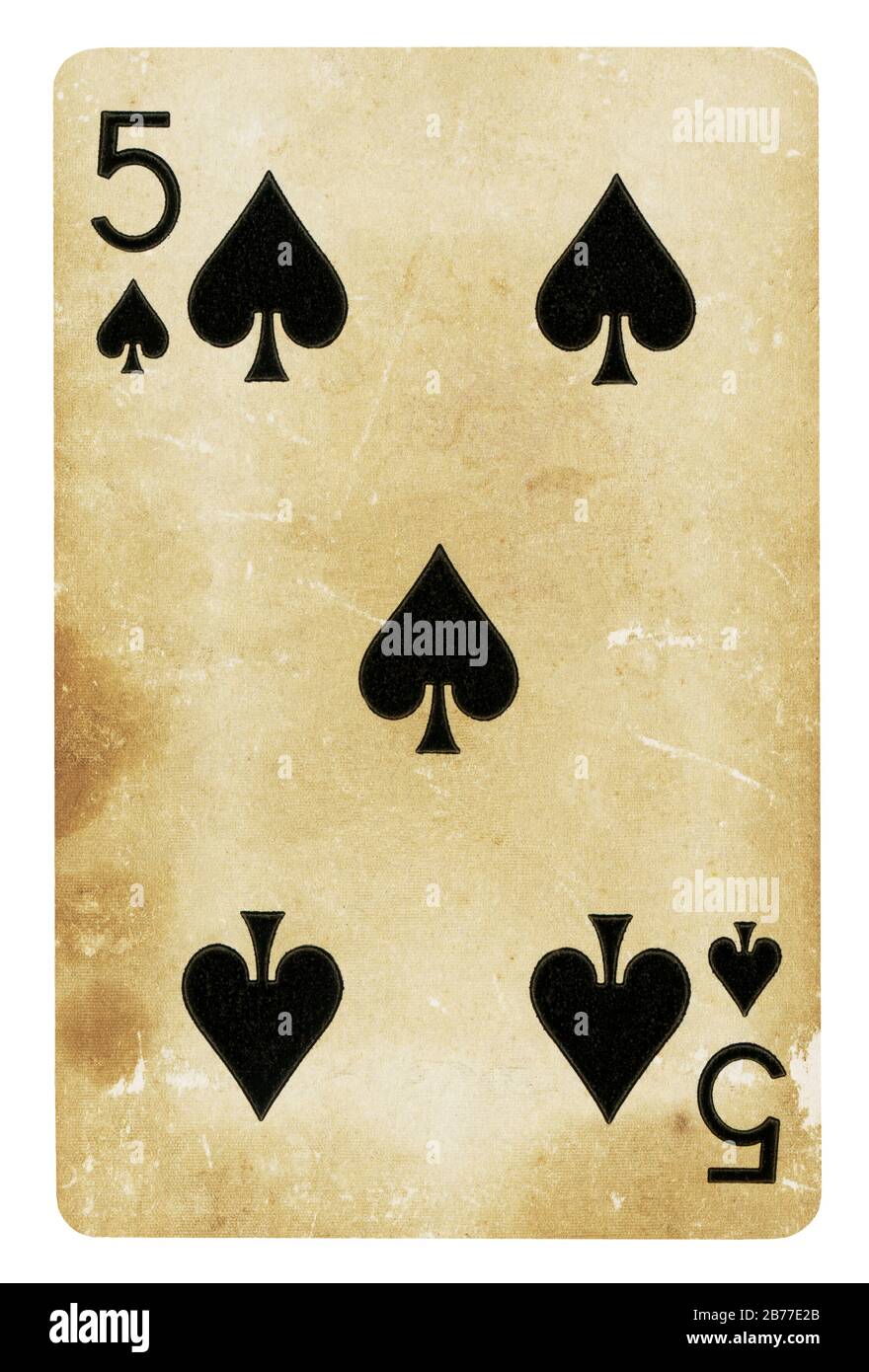 Cinq de pique Vintage playing card - isolated on white (chemin inclus) Banque D'Images