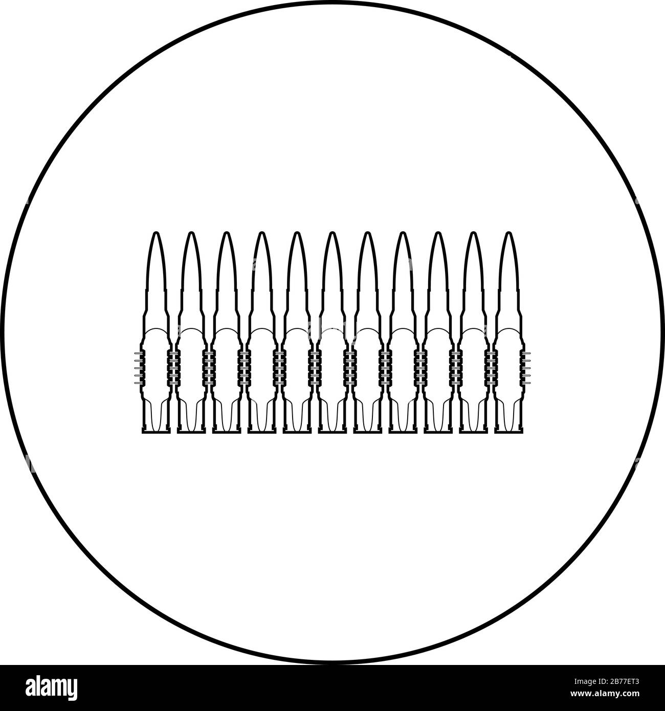Balles en rangée ceinture machine pistolet cartouches Bandoleer War concept icône en cercle rond contour noir illustration vectorielle plate style simple image Illustration de Vecteur