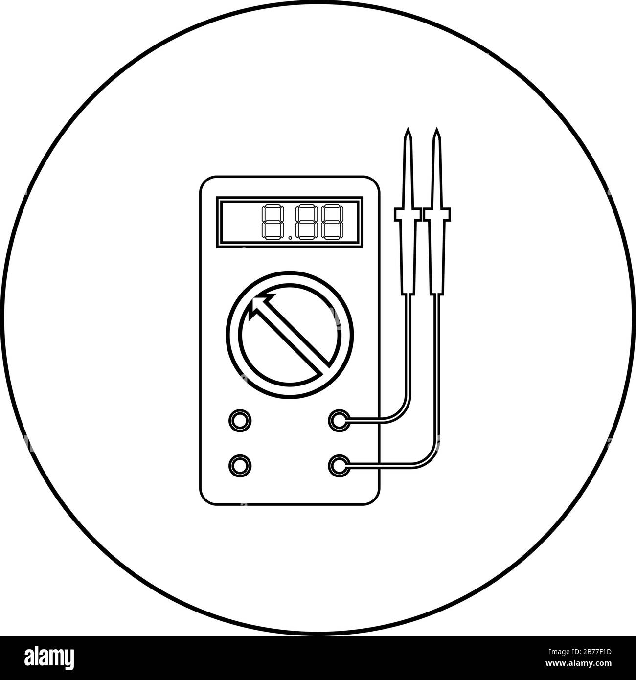 Multimètre numérique pour mesurer les indicateurs électriques tension c.a. intensité de courant de l'ohmmètre avec l'icône des sondes dans le cercle rond contour noir Illustration de Vecteur