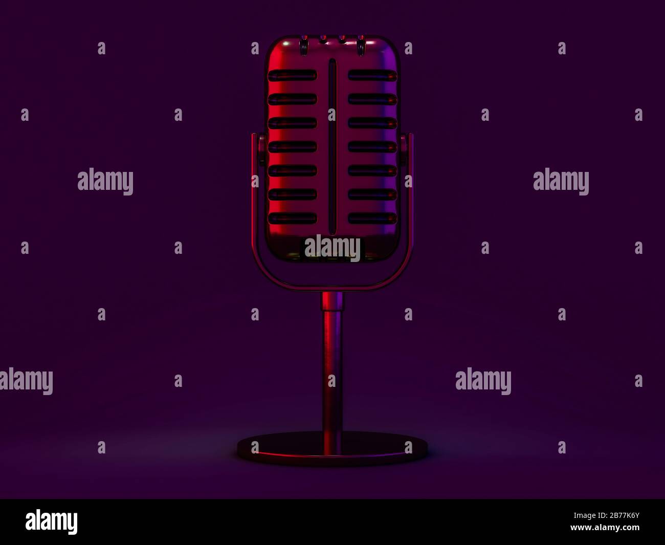 Microphone vintage sur fond sombre coloré. Rendu tridimensionnel Banque D'Images