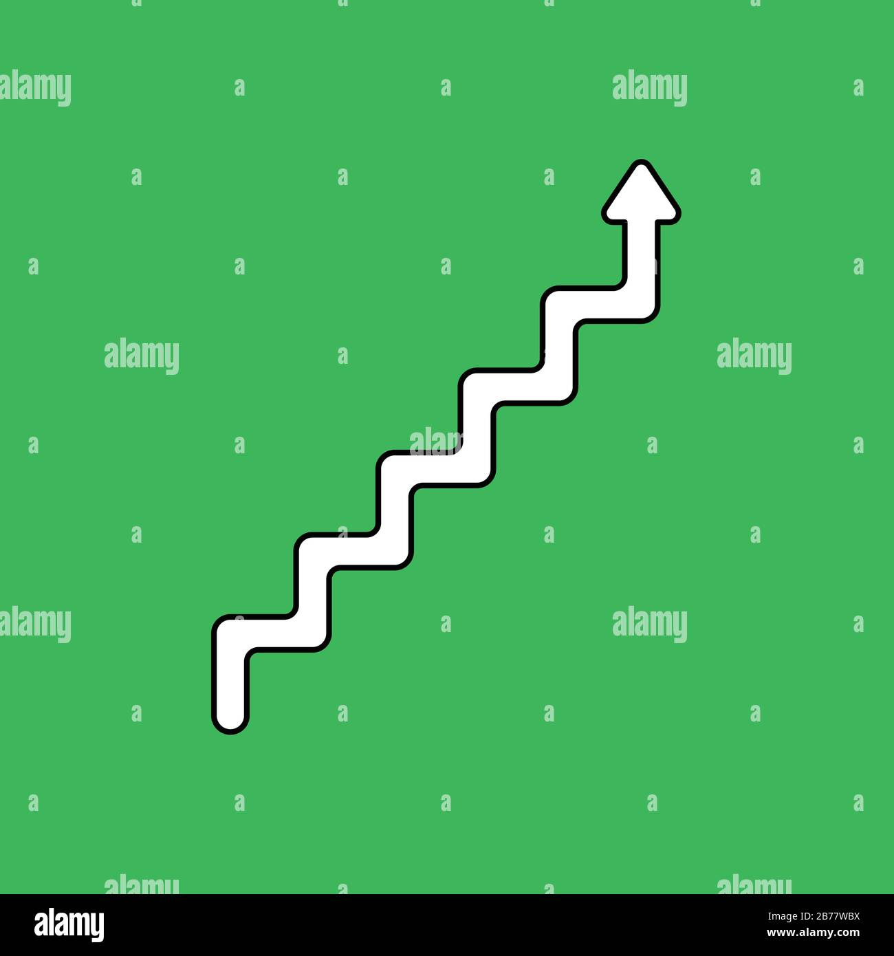 Illustration vectorielle du symbole d'escalier de ligne avec flèche pointant vers le haut. Contours noirs, arrière-plan vert. Illustration de Vecteur
