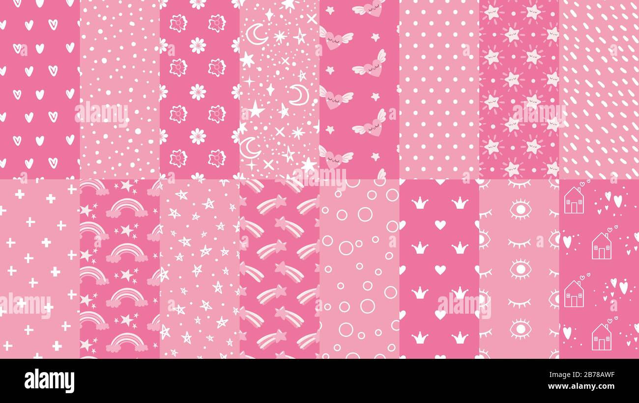 Jolis Motifs Roses Sans Couture Coeurs Dessines A La Main Motif Etoiles Pour Petite Fille De Bebe Et Texture De Points Pour Le Tissu Imprime Vectoriel Ensemble Image Vectorielle Stock Alamy