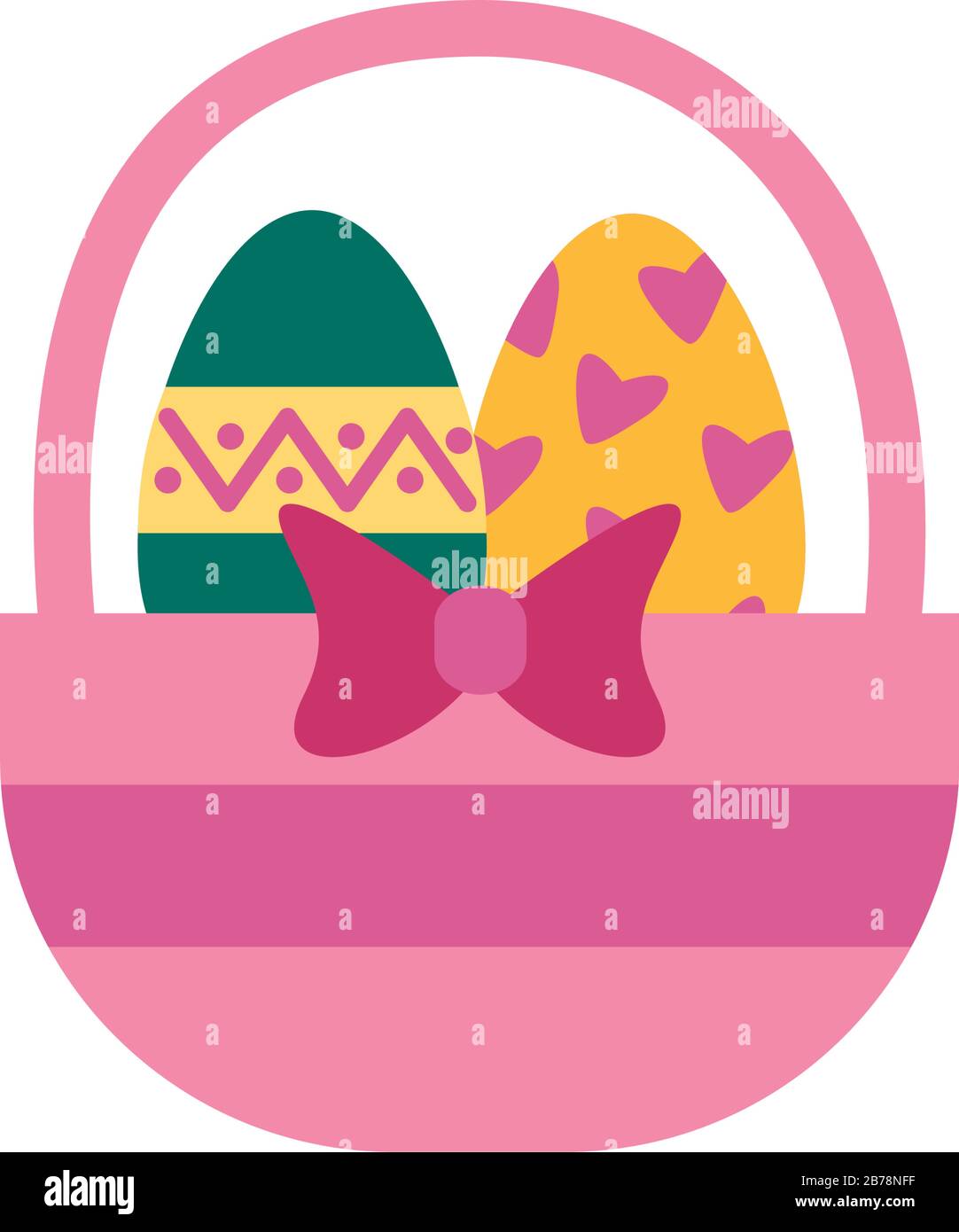 œufs de printemps peints dans le style plat du panier Illustration de Vecteur