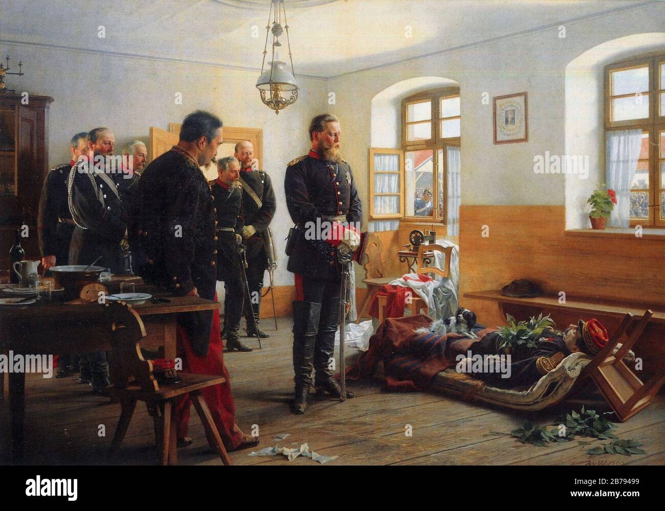 Le prince héritier allemand Friedrich Wilhelm envisage le cadavre du général français Abel Douay, guerre franco-prussienne, 1870. Banque D'Images