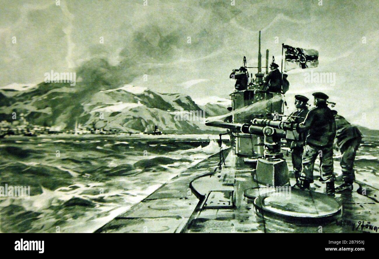 U-Boat allemand dans la mer de glace, carte postale de Willy Stower (33094647775). Banque D'Images