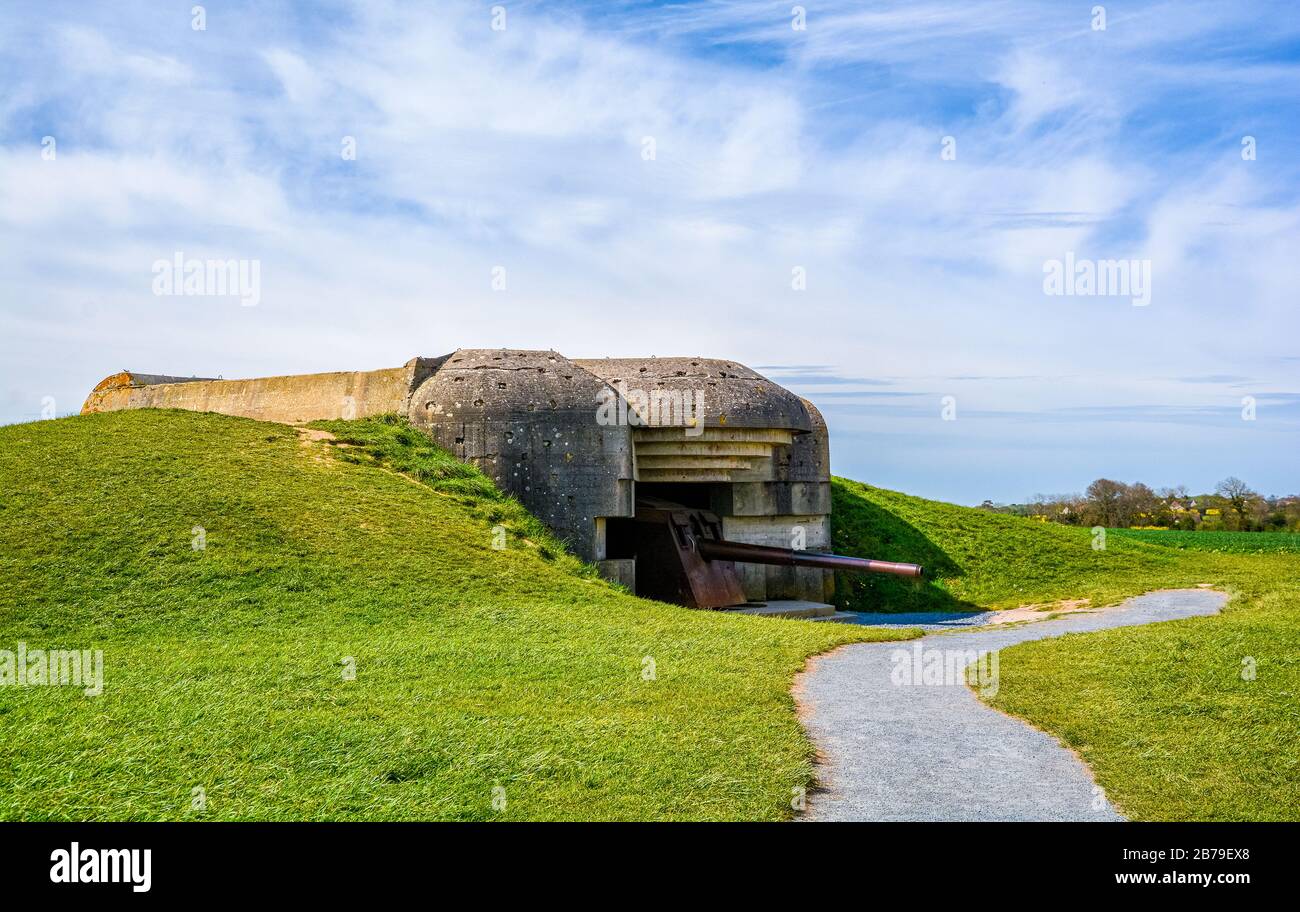 Longues sur Mer batterie allemande de la seconde Guerre mondiale en Normandie, France. Banque D'Images