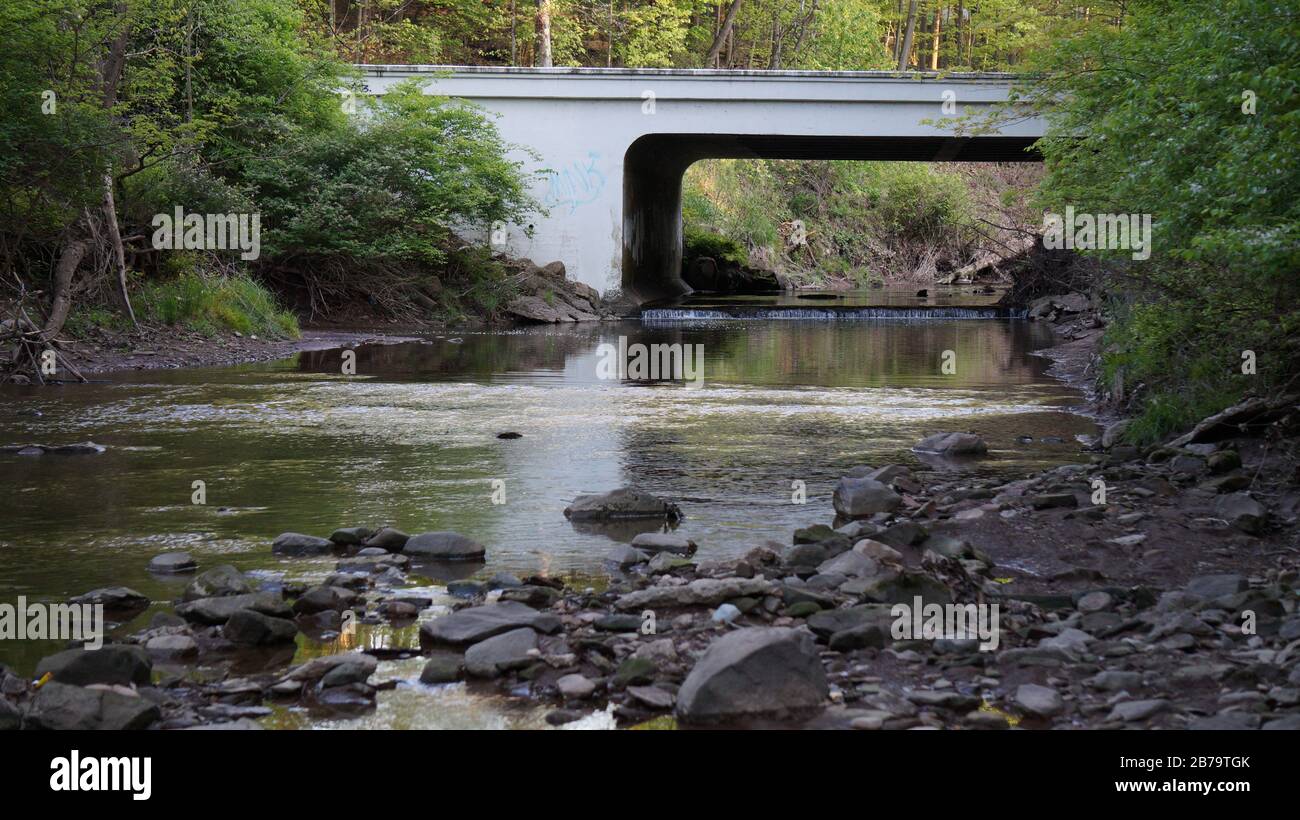 ruisseau avec pont en bois Banque D'Images