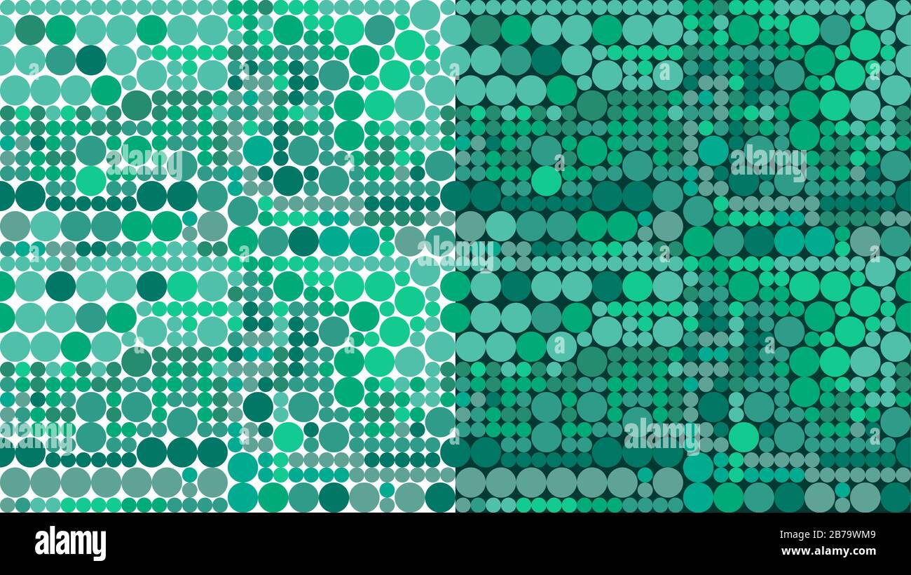 Ensemble de deux répétitions de surface vectorielles transparentes. Arrière-plan géométrique de cercles multicolores simple. L'un sur le blanc l'autre sur le vert foncé. Illustration de Vecteur