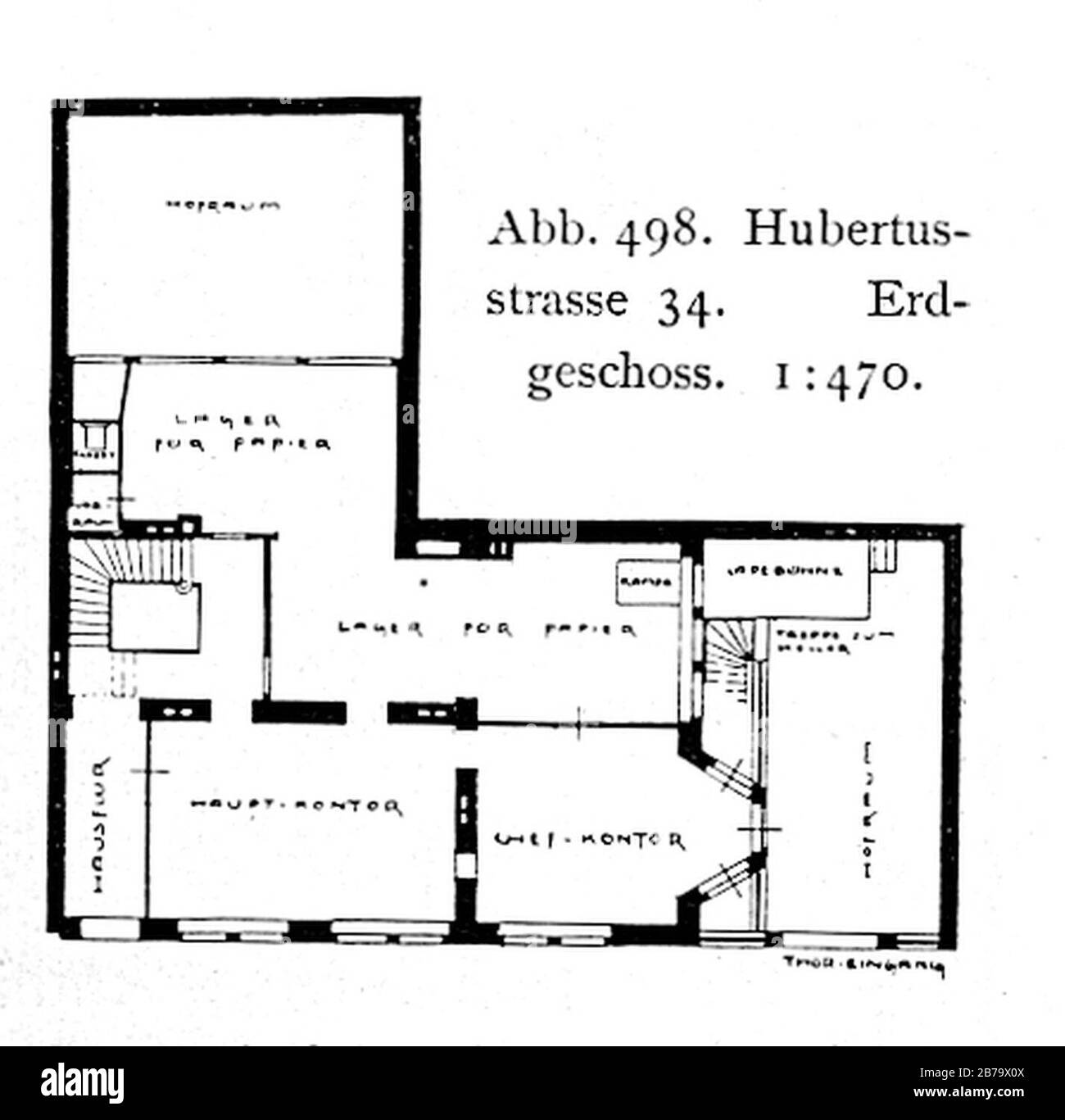 Geschäftsgebäude der Firma C. G. Blanckertz an der Hubertusstraße 34 in Düsseldorf erbaut vom Architekten Peter Paul Fuchs im Jahre 1900 Grundriss. Banque D'Images