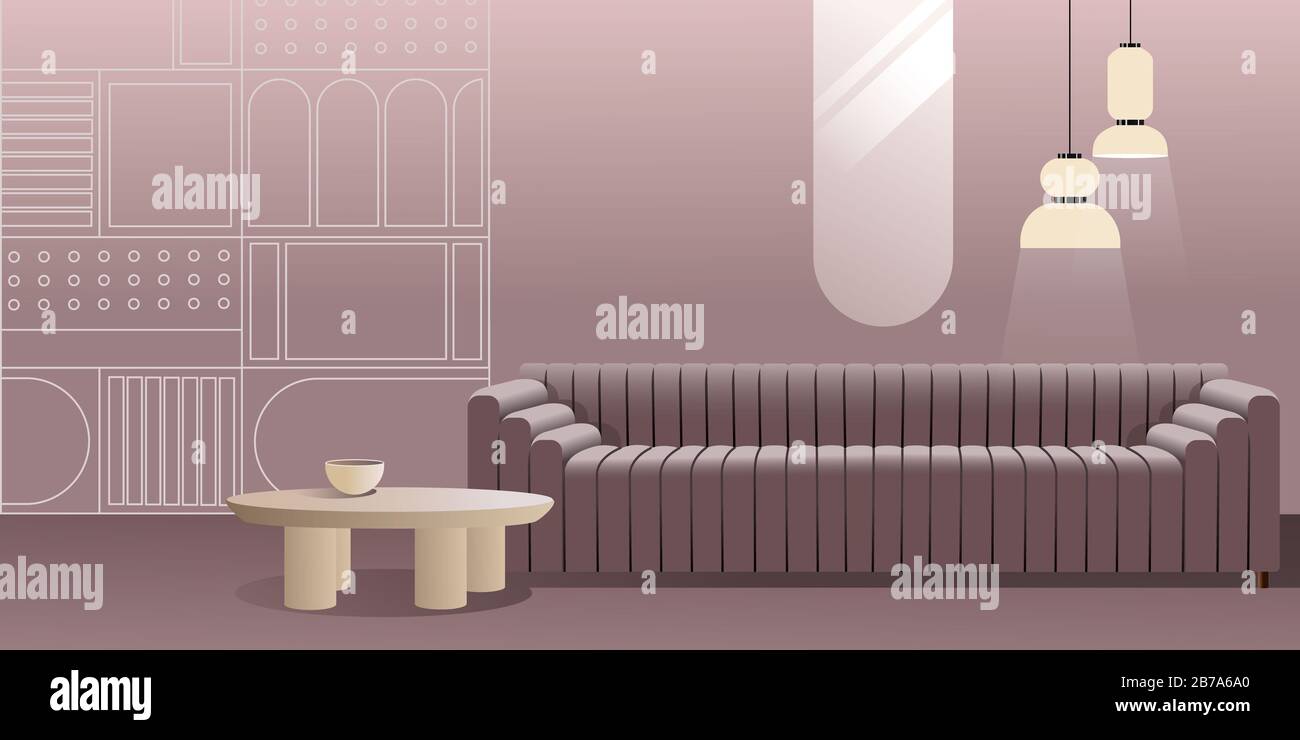 Intérieur moderne abstrait dans des tons pastel de violet. Maquette vectorielle pour l'arrière-plan une page d'accueil de mise en page ou une bannière publicitaire de conception ou un livret. Conte Banque D'Images