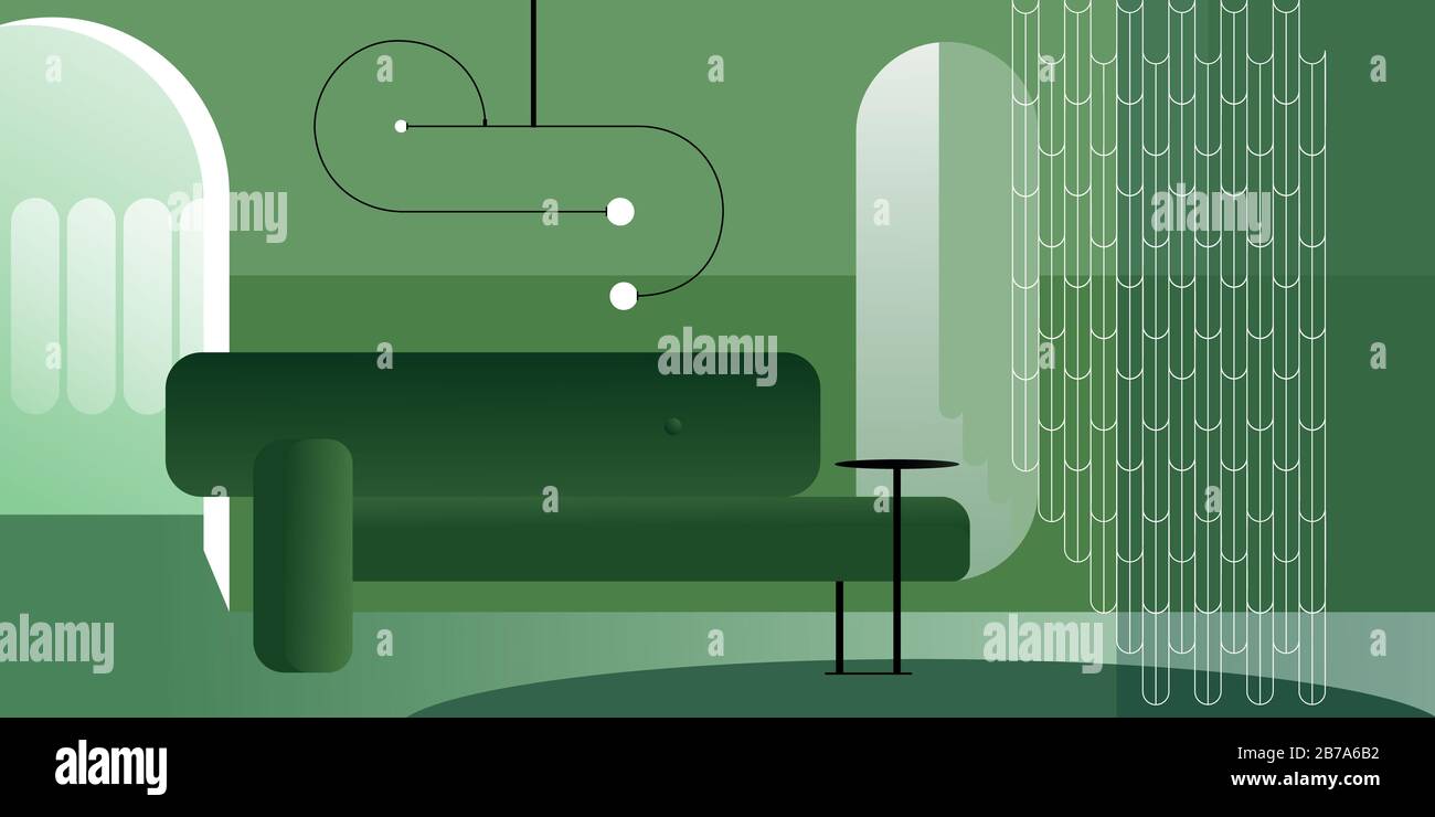 Intérieur moderne abstrait dans des tons pastel de couleur verte. Maquette vectorielle pour l'arrière-plan une page d'accueil de mise en page ou une bannière publicitaire de conception ou un livret. Banque D'Images