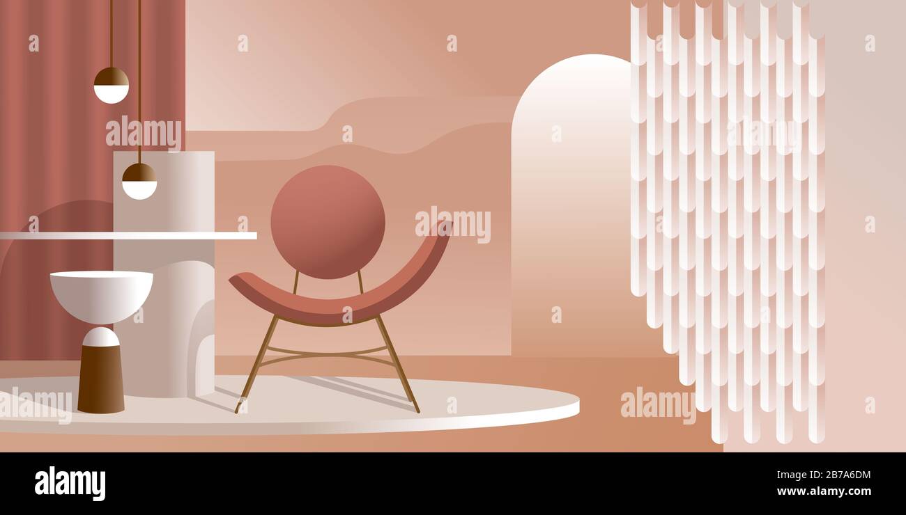 Intérieur moderne abstrait dans des tons pastel de couleur rose. Maquette vectorielle pour l'arrière-plan une page d'accueil de mise en page ou une bannière publicitaire de conception ou un livret. C Banque D'Images