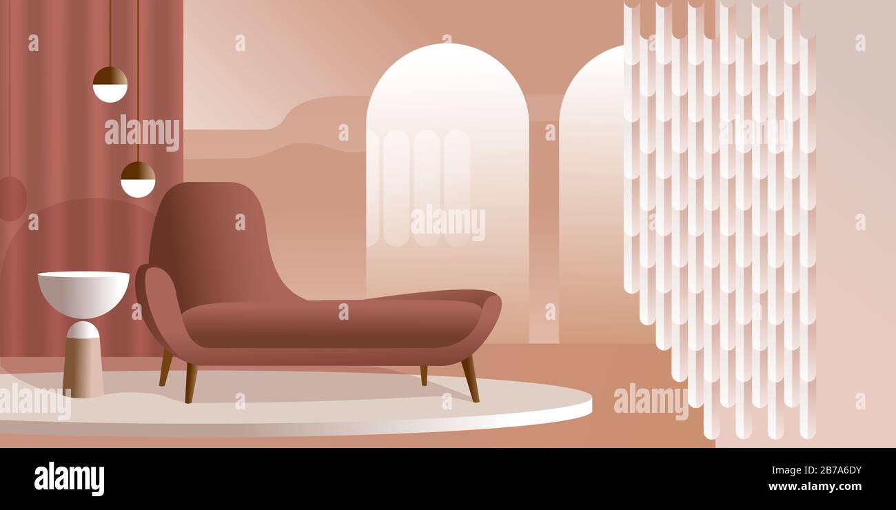 Intérieur moderne abstrait dans des tons pastel de couleur corail. Maquette vectorielle pour l'arrière-plan une page d'accueil de mise en page ou une bannière publicitaire de conception ou un livret. Banque D'Images