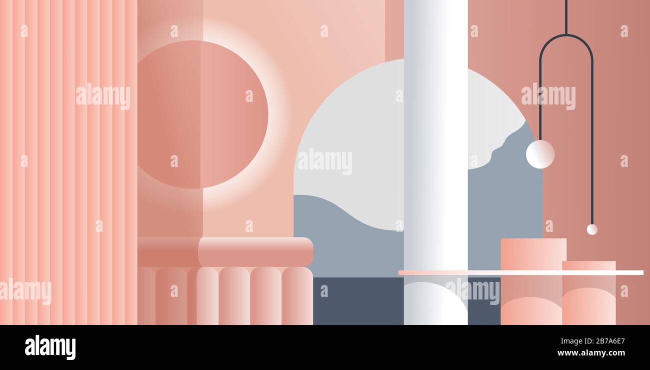 Intérieur moderne abstrait dans des tons pastel de couleur rose. Maquette vectorielle pour l'arrière-plan une page d'accueil de mise en page ou une bannière publicitaire de conception ou un livret. C Banque D'Images