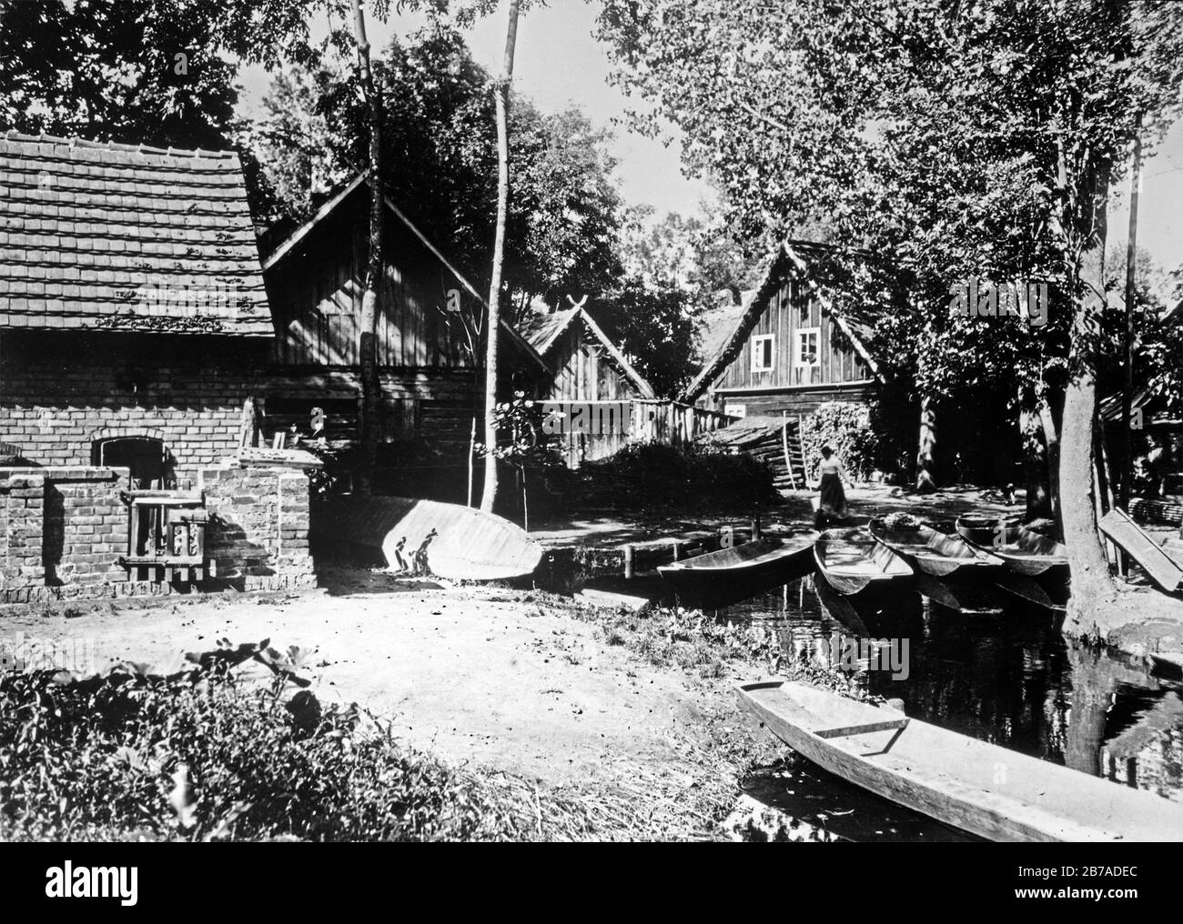 Bauerngehöft im Spreewald, historische Aufnahme, CA. 1920, Brandebourg, Allemagne Banque D'Images