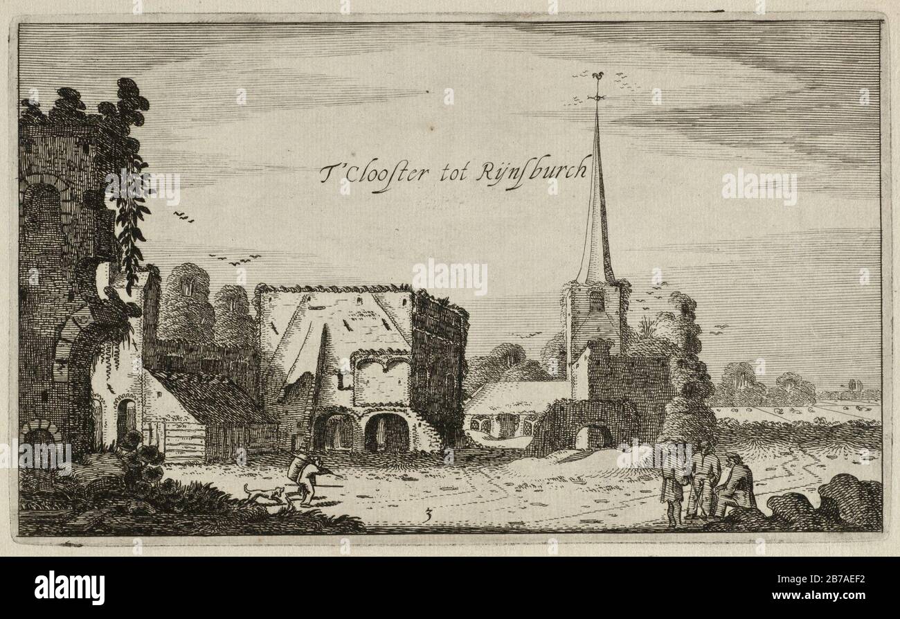Gezicht op de ruïne van de abdij van Rijnsburg. Derde prent uit een série van zes. Banque D'Images